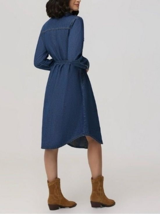Frye Indigo Denim Shirt Midi Dress with Tie Waist - Picture 2 of 7